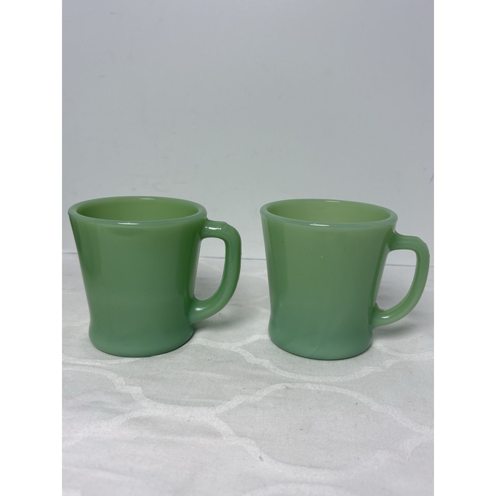 Vintage Jadeite Fire King Ovenware D Handle Coffee Cup Mug | Set of 2